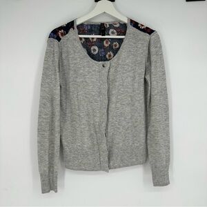 Foil Merino Wool Floral Back Gray Cardigan Sweater Small